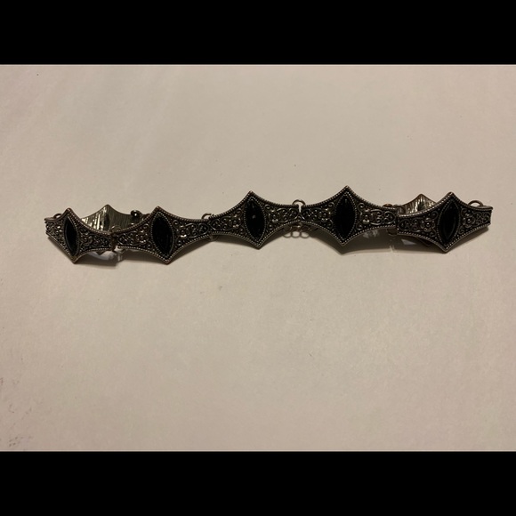 Sterling silver and onyx choker necklace. - Picture 3 of 4